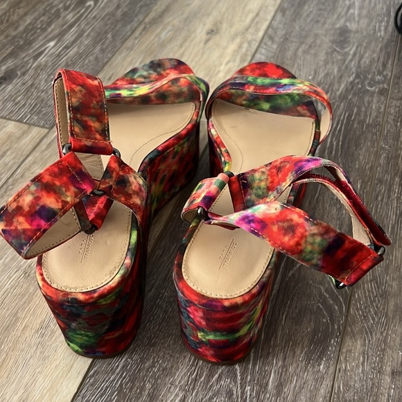 Zara Trafaluc Platform Wedge Sandals Size graphic geometric rainbow PRIDE design - Picture 6 of 7